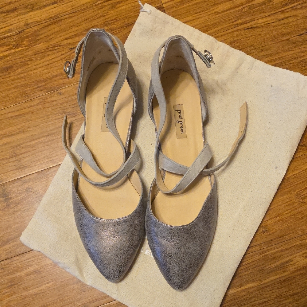 Paul Green Women's Silver Ankle Strap Flats